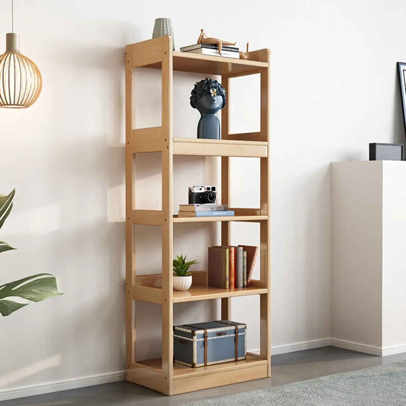 Modern Vertical Rectangle Rubberwood Etagere Bookcase Image - 8