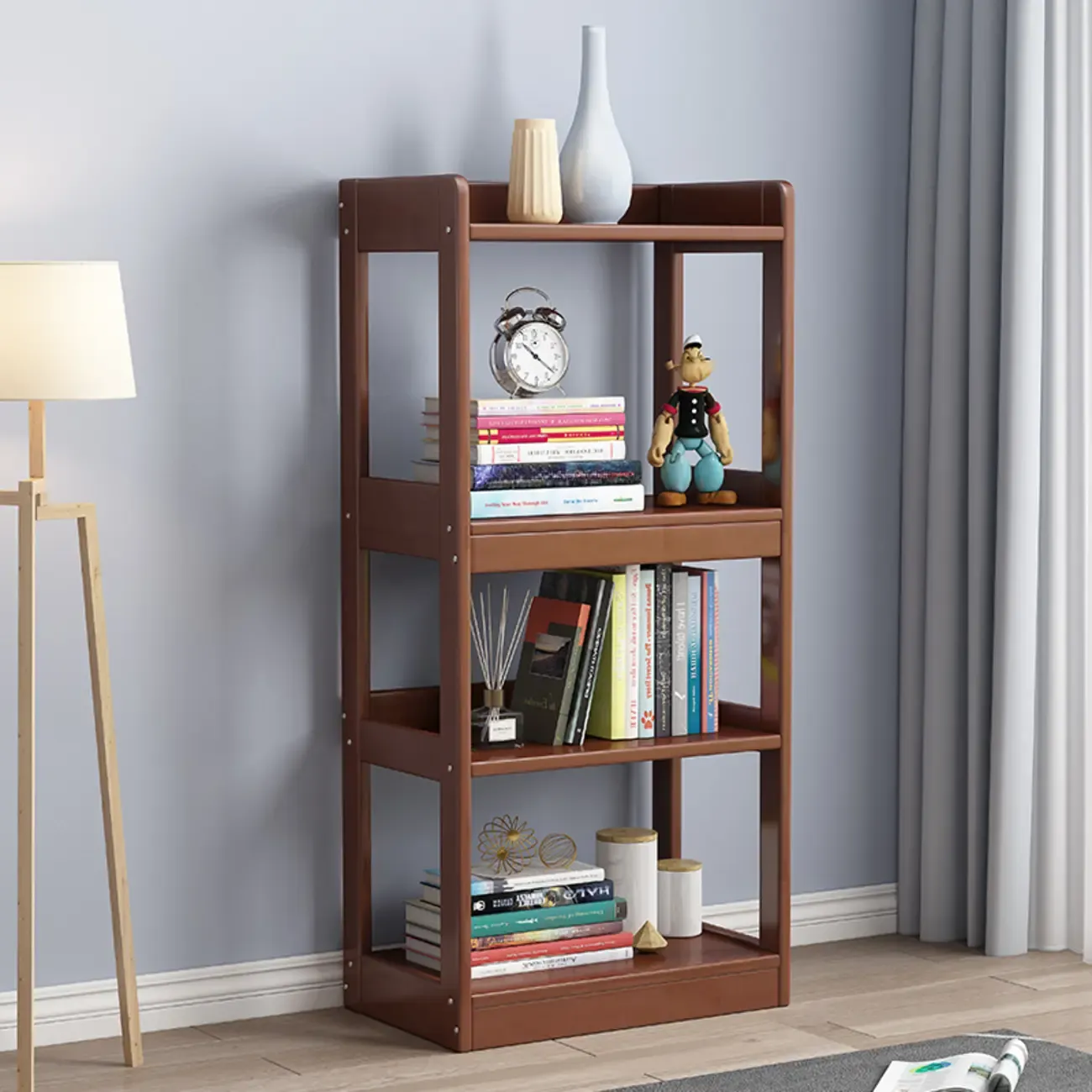 Modern Vertical Rectangle Rubberwood Etagere Bookcase Image - 11