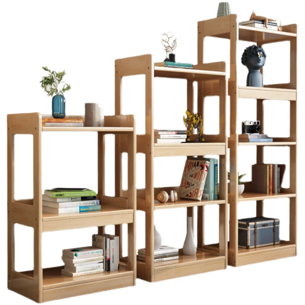 Modern Vertical Rectangle Rubberwood Etagere Bookcase Image - 4 | homeyfad