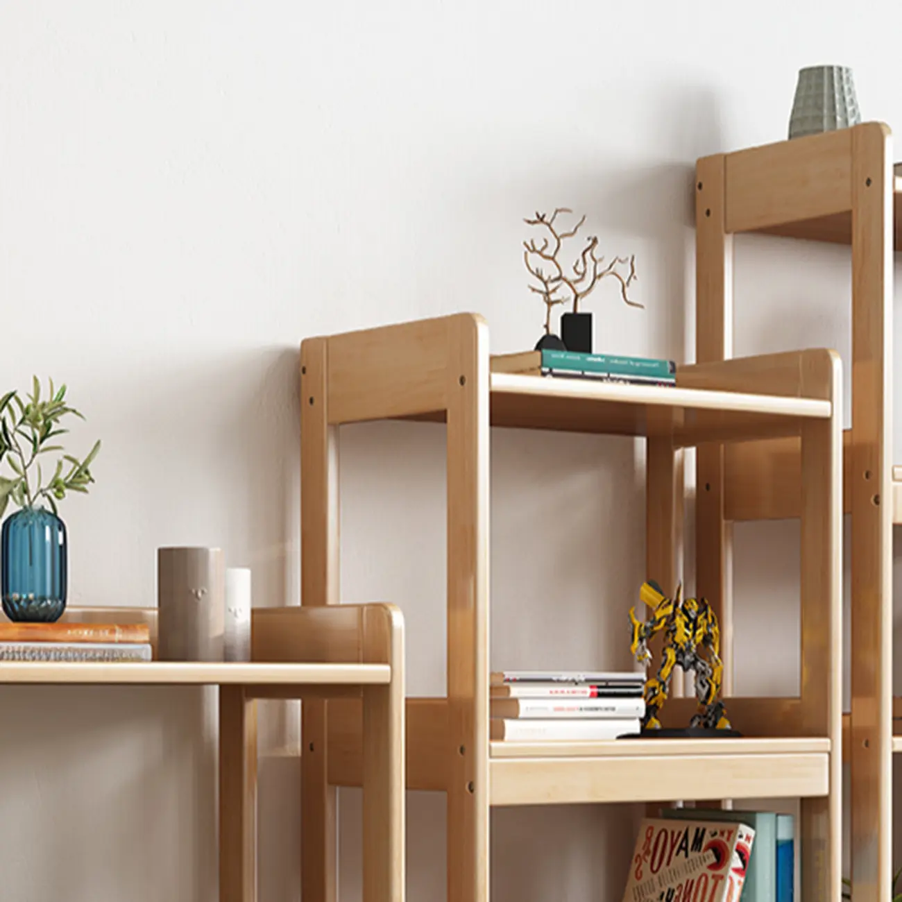 Modern Vertical Rectangle Rubberwood Etagere Bookcase Image - 9 | homeyfad