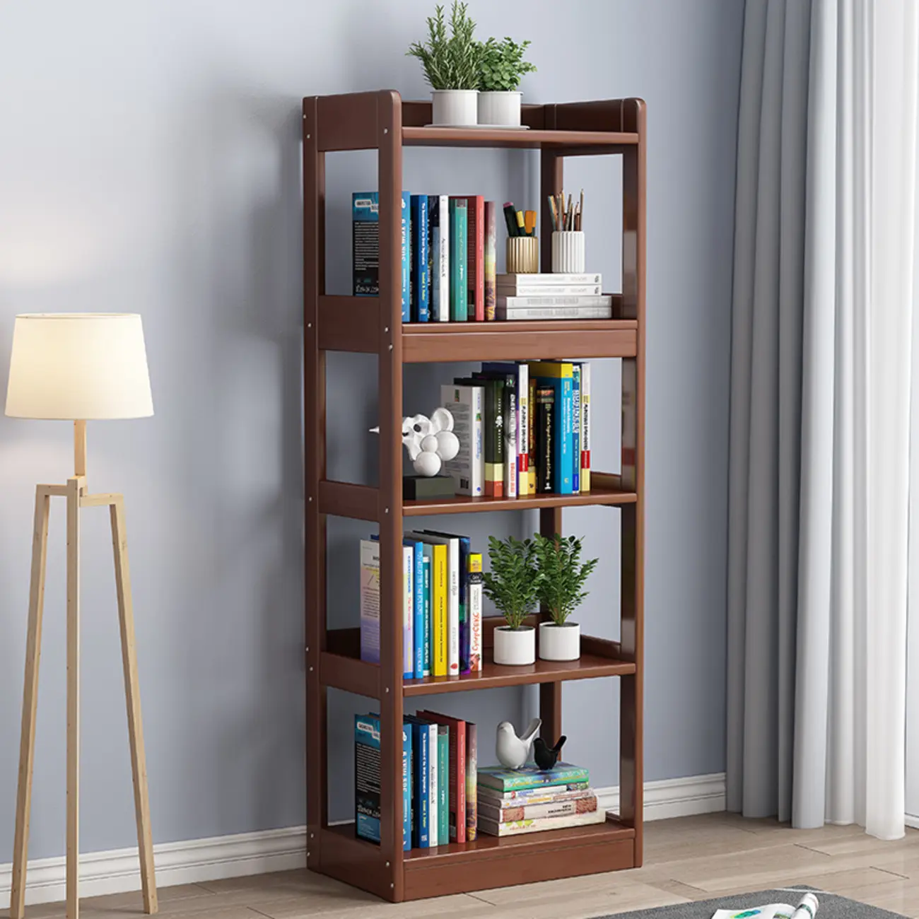 Modern Vertical Rectangle Rubberwood Etagere Bookcase Image - 12 | homeyfad