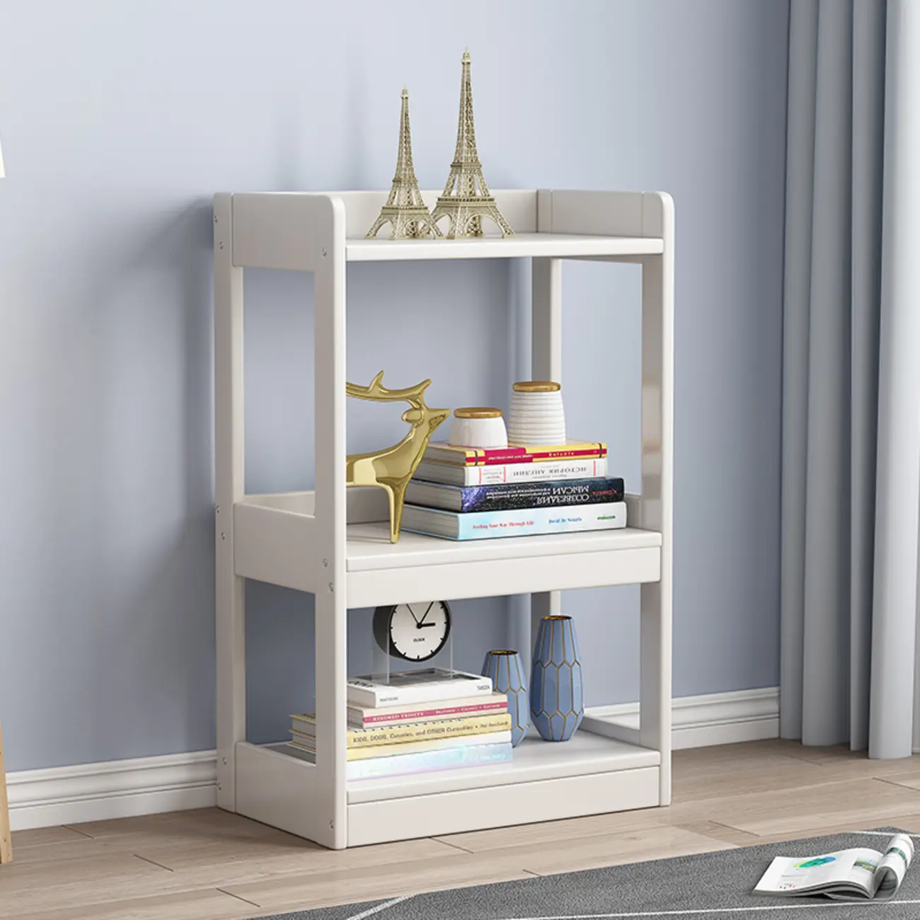 Modern Vertical Rectangle Rubberwood Etagere Bookcase Image - 15 | homeyfad