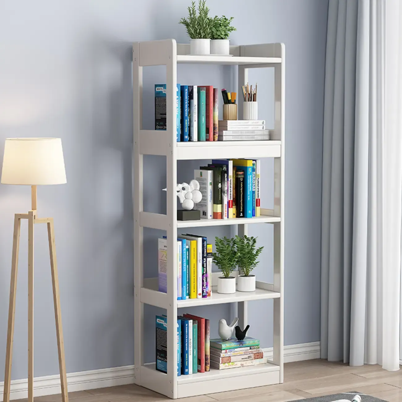 Modern Vertical Rectangle Rubberwood Etagere Bookcase Image - 17