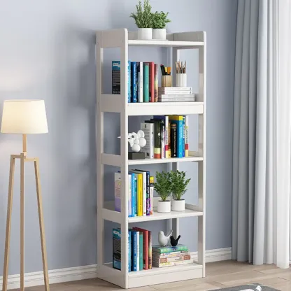 Modern Vertical Rectangle Rubberwood Etagere Bookcase Image - 17