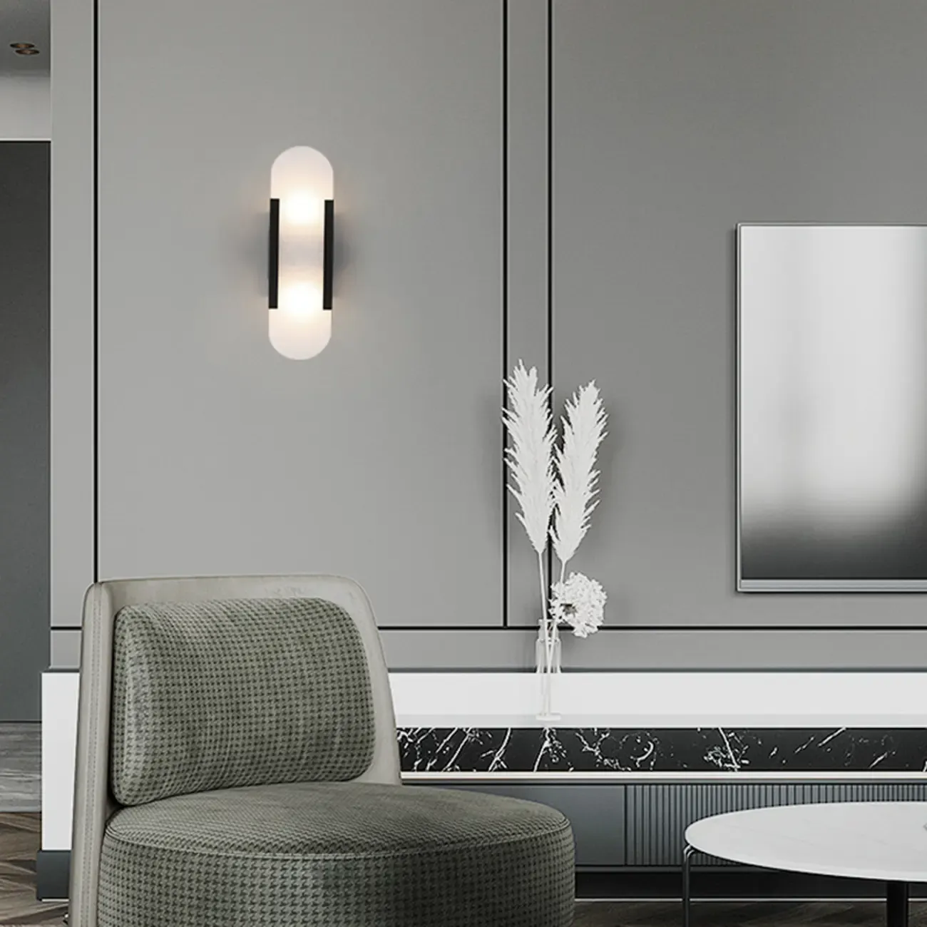 Nordic 2-Light Gold Oval Alabaster Wall Lamp Image - 3