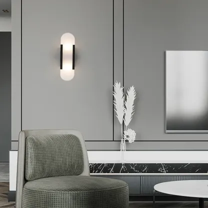 Nordic 2-Light Gold Oval Alabaster Wall Lamp Image - 3