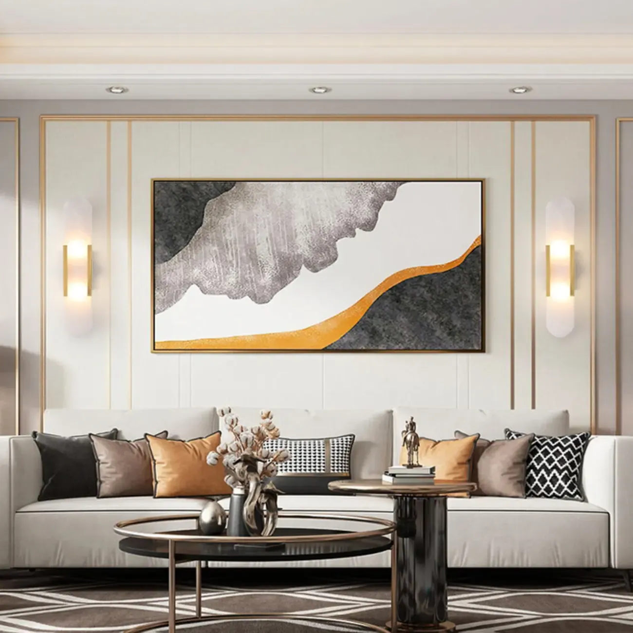 Nordic 2-Light Gold Oval Alabaster Wall Lamp Image - 4