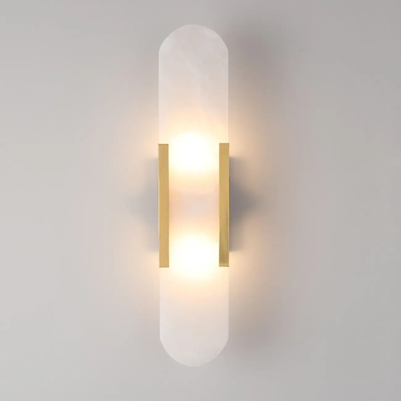 Nordic 2-Light Gold Oval Alabaster Wall Lamp Image - 9