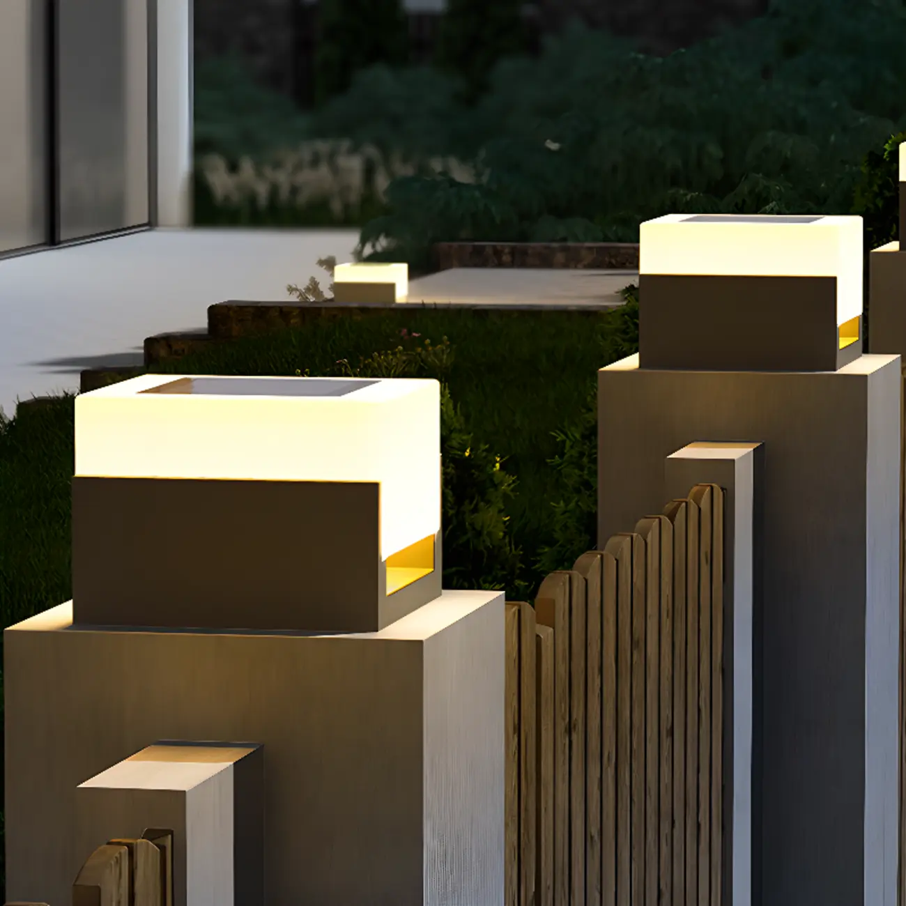 Warm Light Grey Square Solar Outdoor Post Lights | homeyfad