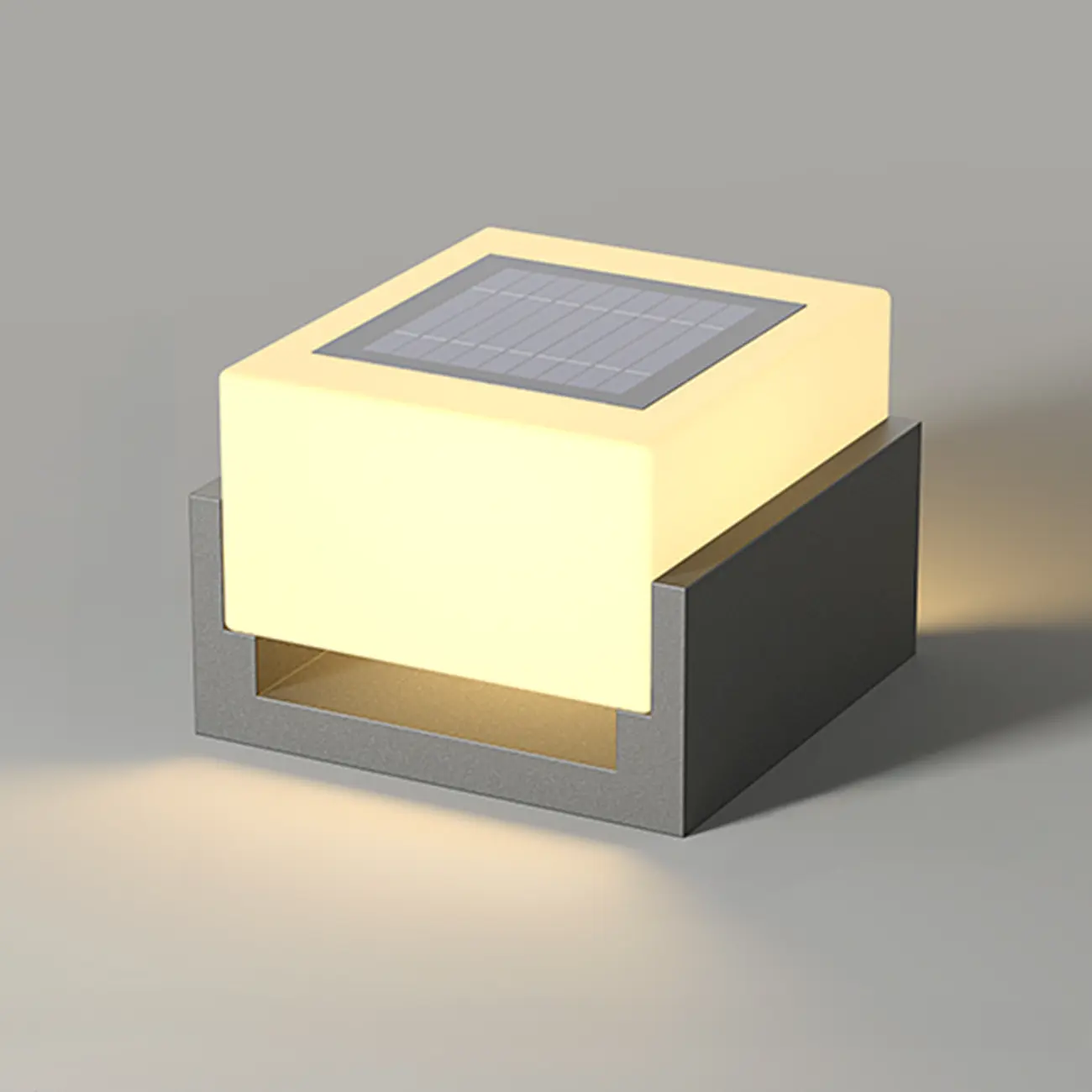 Warm Light Grey Square Solar Outdoor Post Lights | homeyfad