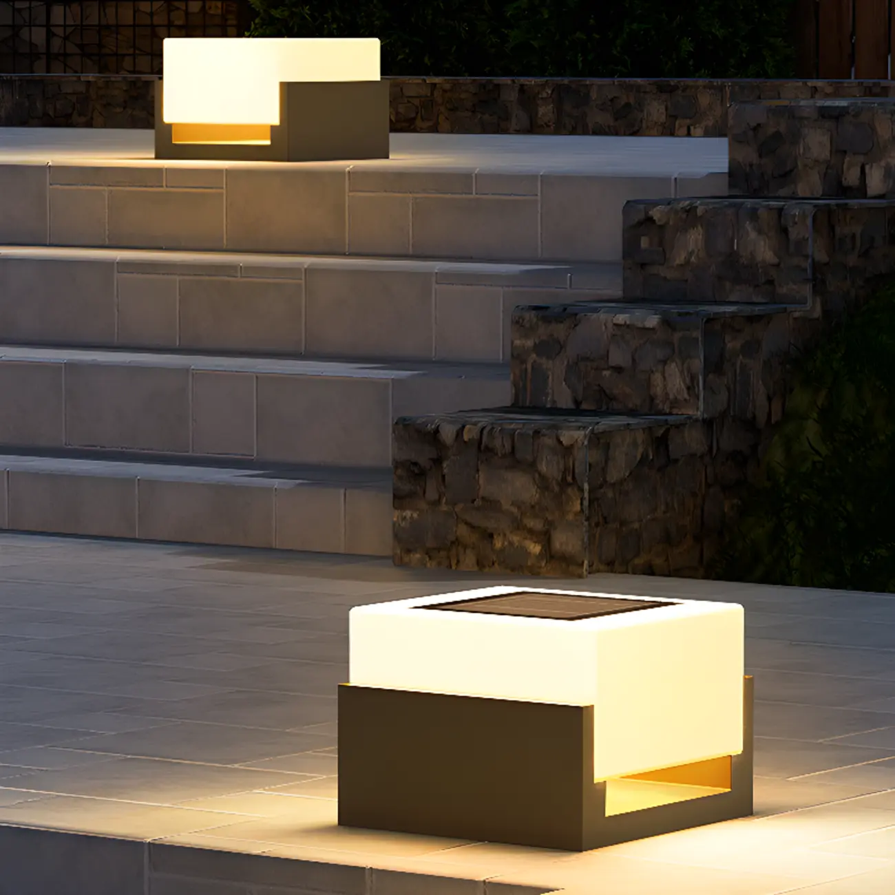 Warm Light Grey Square Solar Outdoor Post Lights | homeyfad