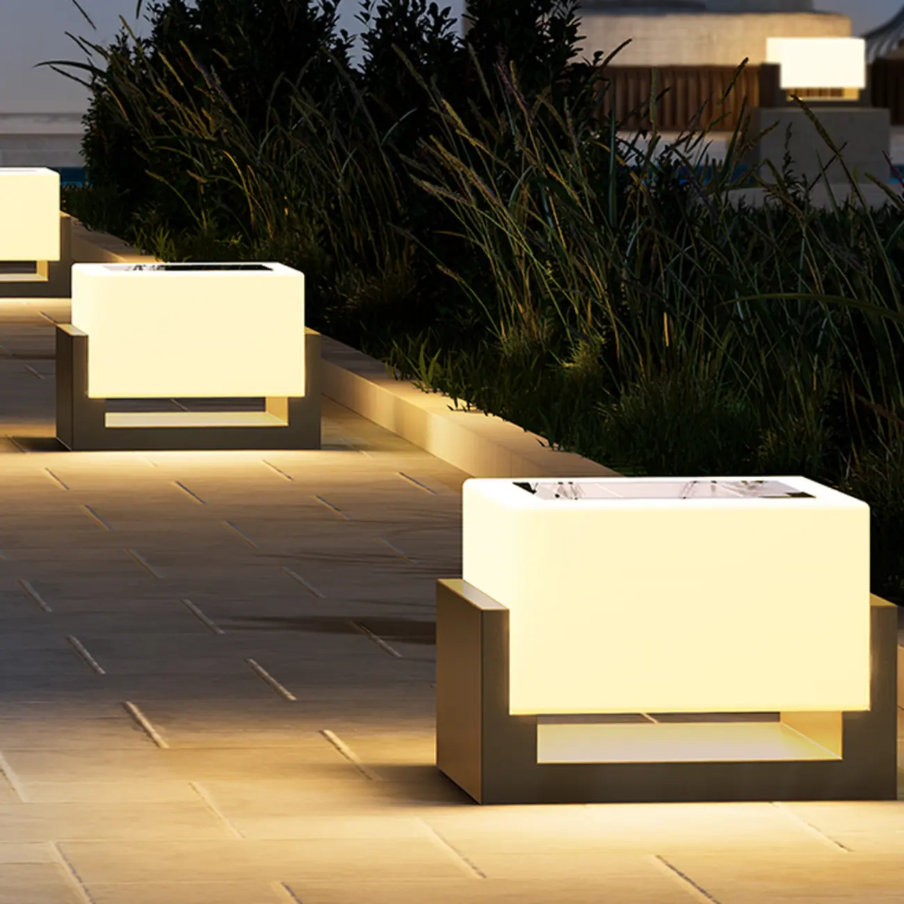 Warm Light Grey Square Solar Outdoor Post Lights | homeyfad