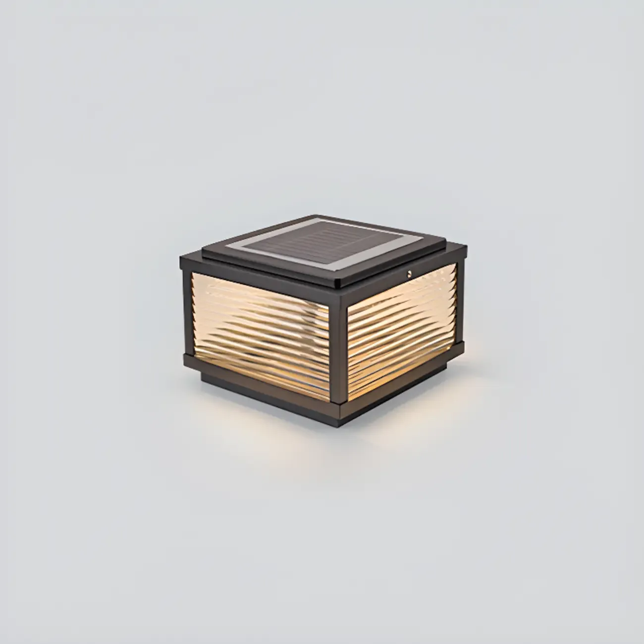 Black Metal Striped Solar Square Outdoor Post Lights | HomeyFad