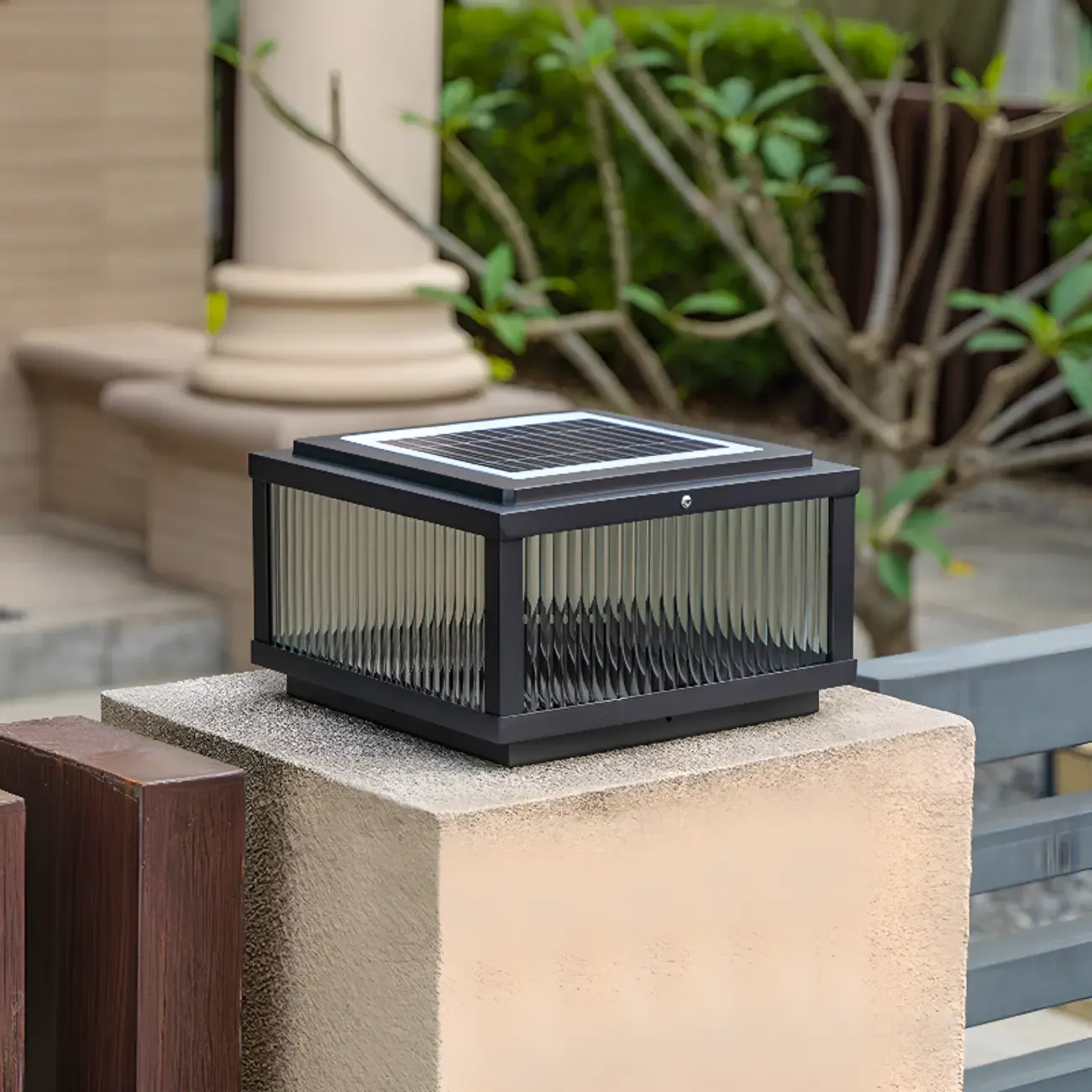 Black Metal Solar Square Table Lamp Image - 8