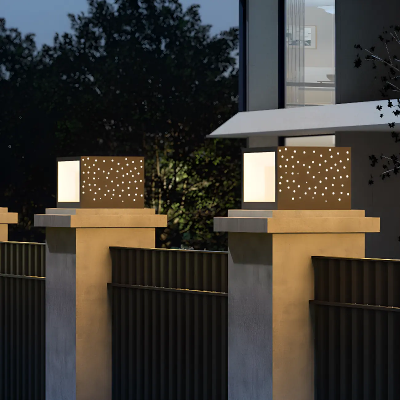 Solar Designed Shade Modern Cube Post Cap Light Image - 1 | homeyfad