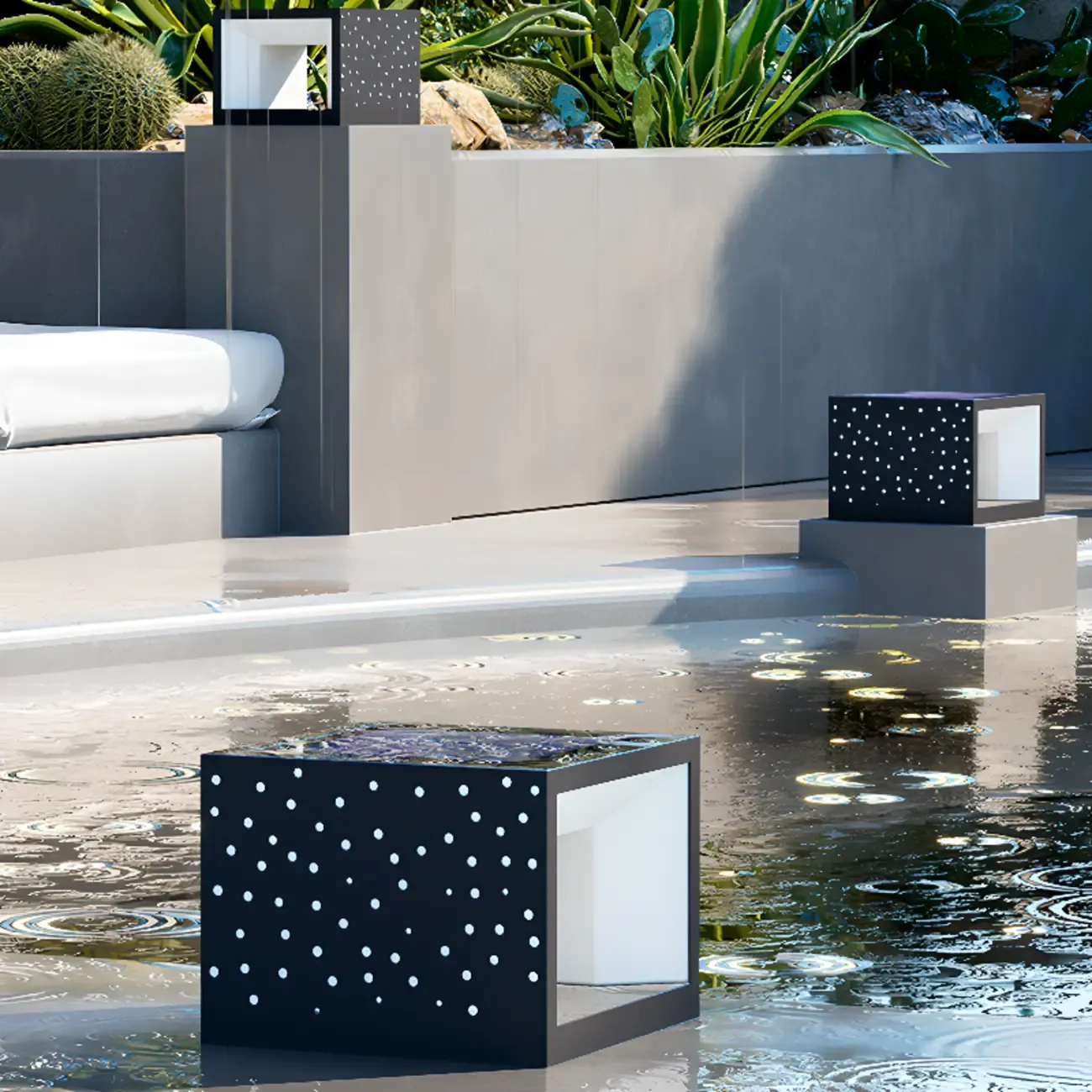 Solar Designed Shade Modern Cube Post Cap Light Image - 4