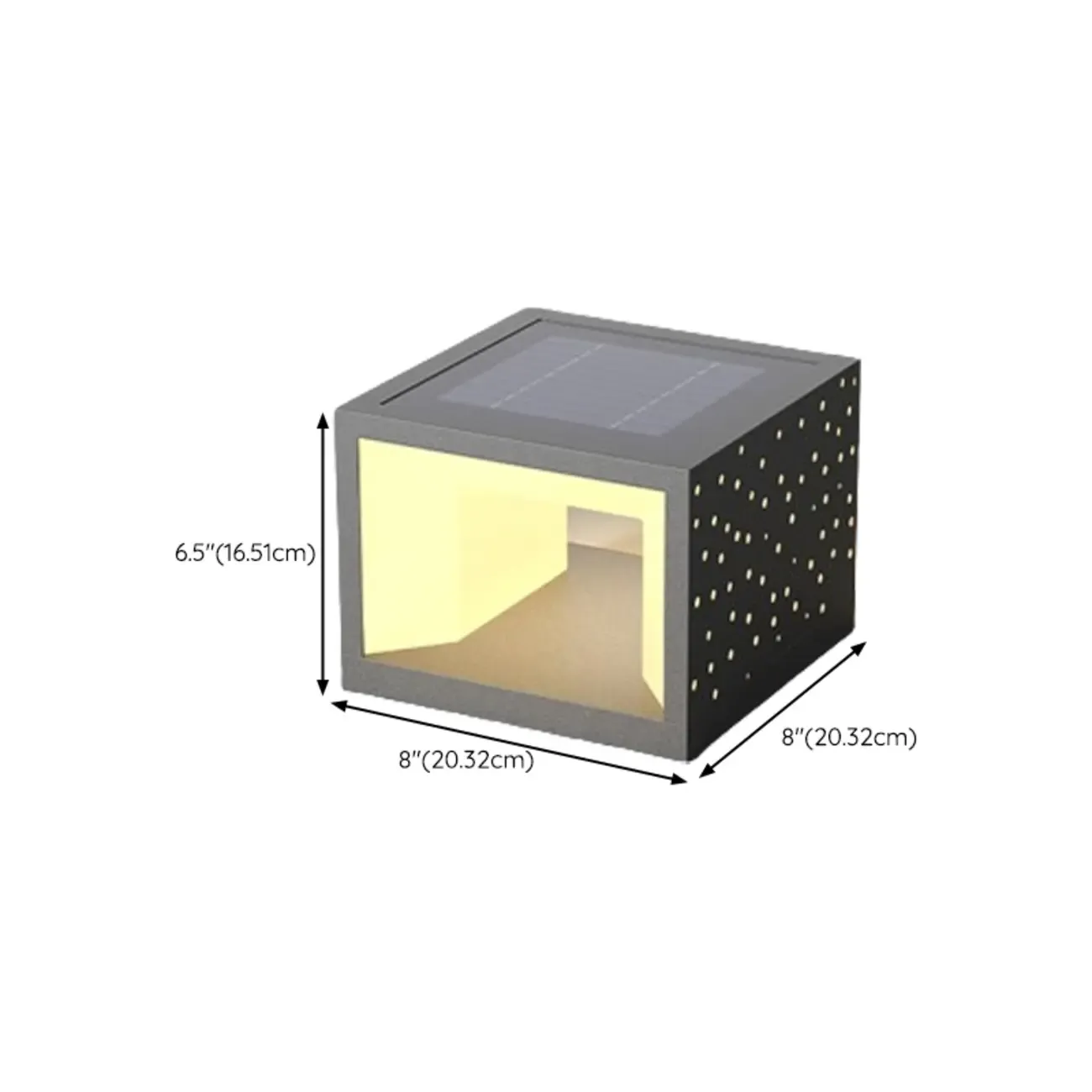 Solar Designed Shade Modern Cube Post Cap Light #size