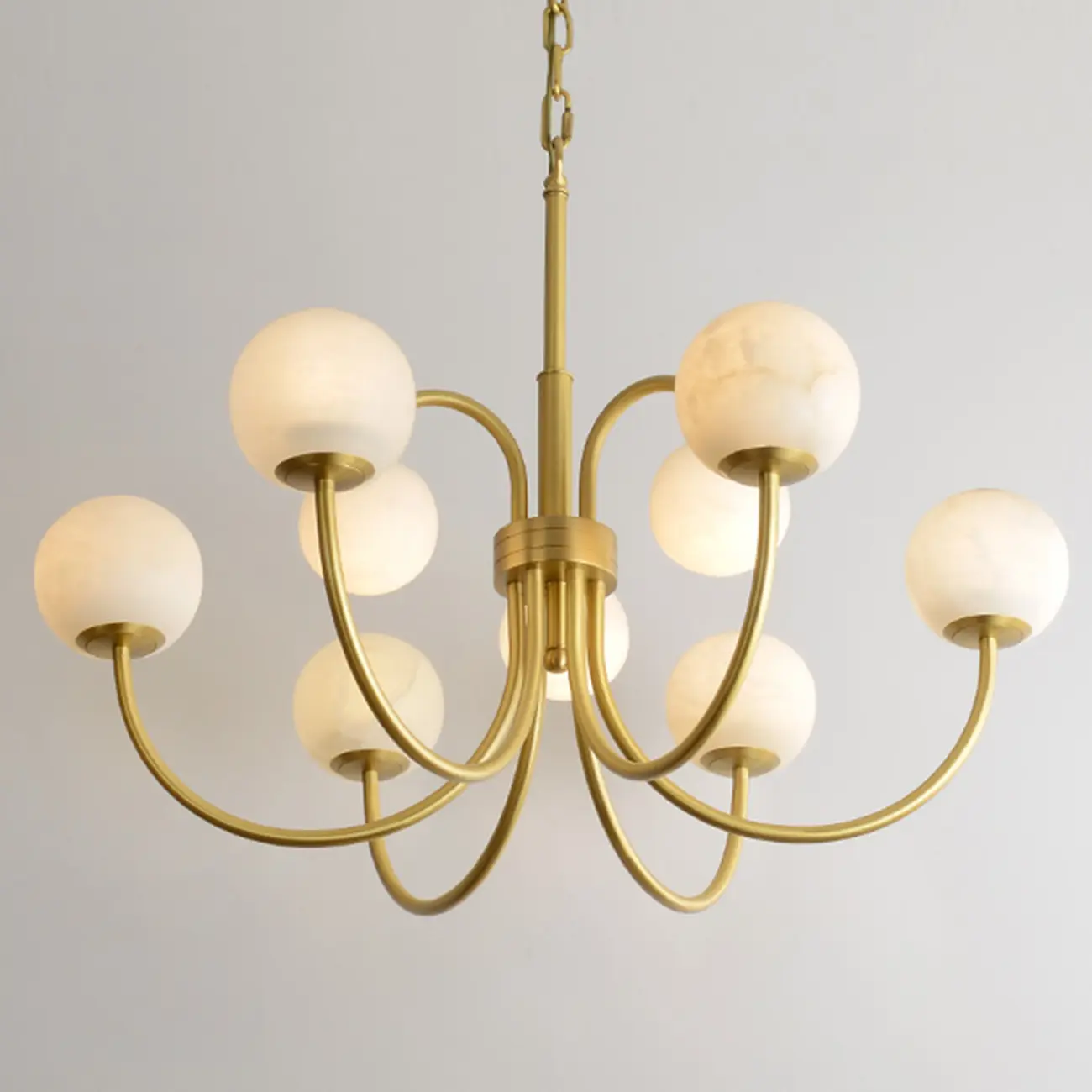 Elegant Brass Branch Alabaster Globe Pendant Chandelier Image - 2 | homeyfad