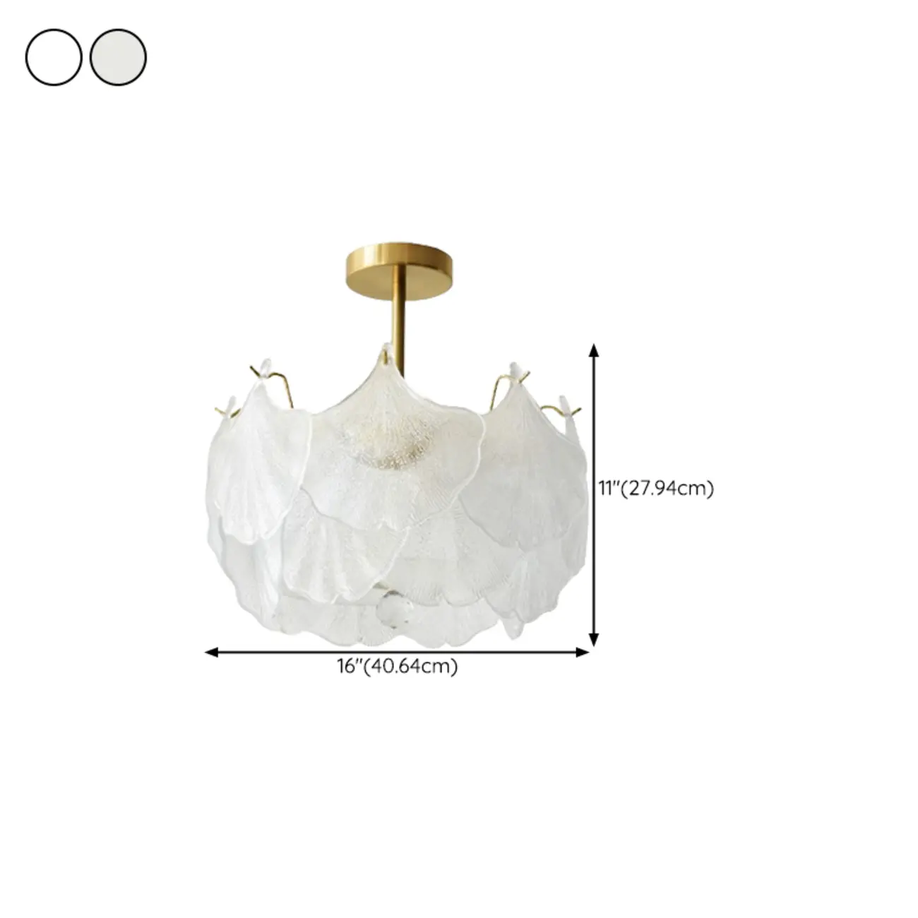 Elegant Glass Leaf Gold Semi Flush Mount Ceiling Light #size
