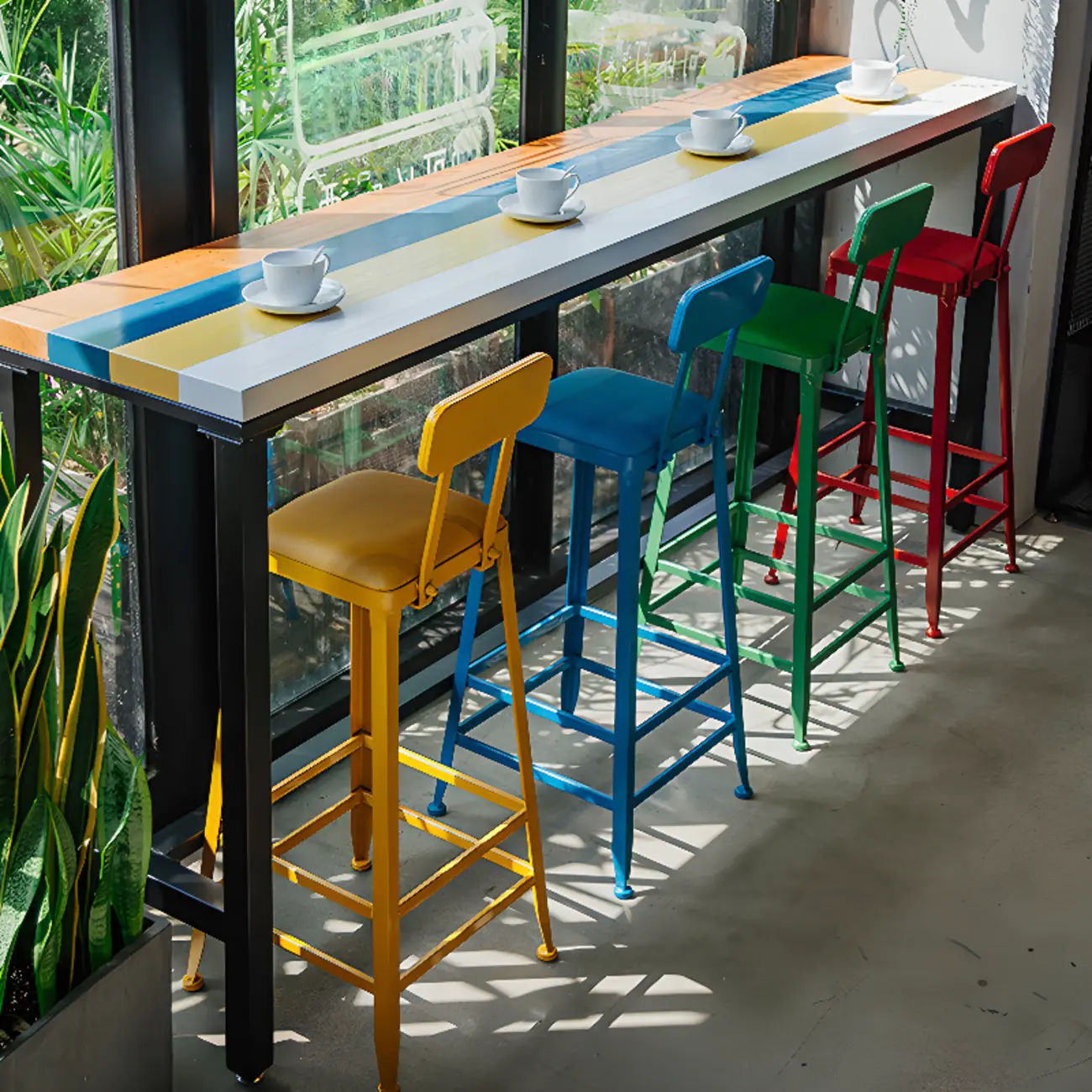 Modern Colorful Wooden Fixed Top Leg Rest Bar Tables Image - 1 | homeyfad