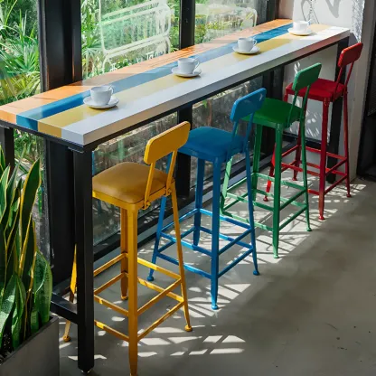Modern Colorful Wooden Fixed Top Leg Rest Bar Tables Image - 1