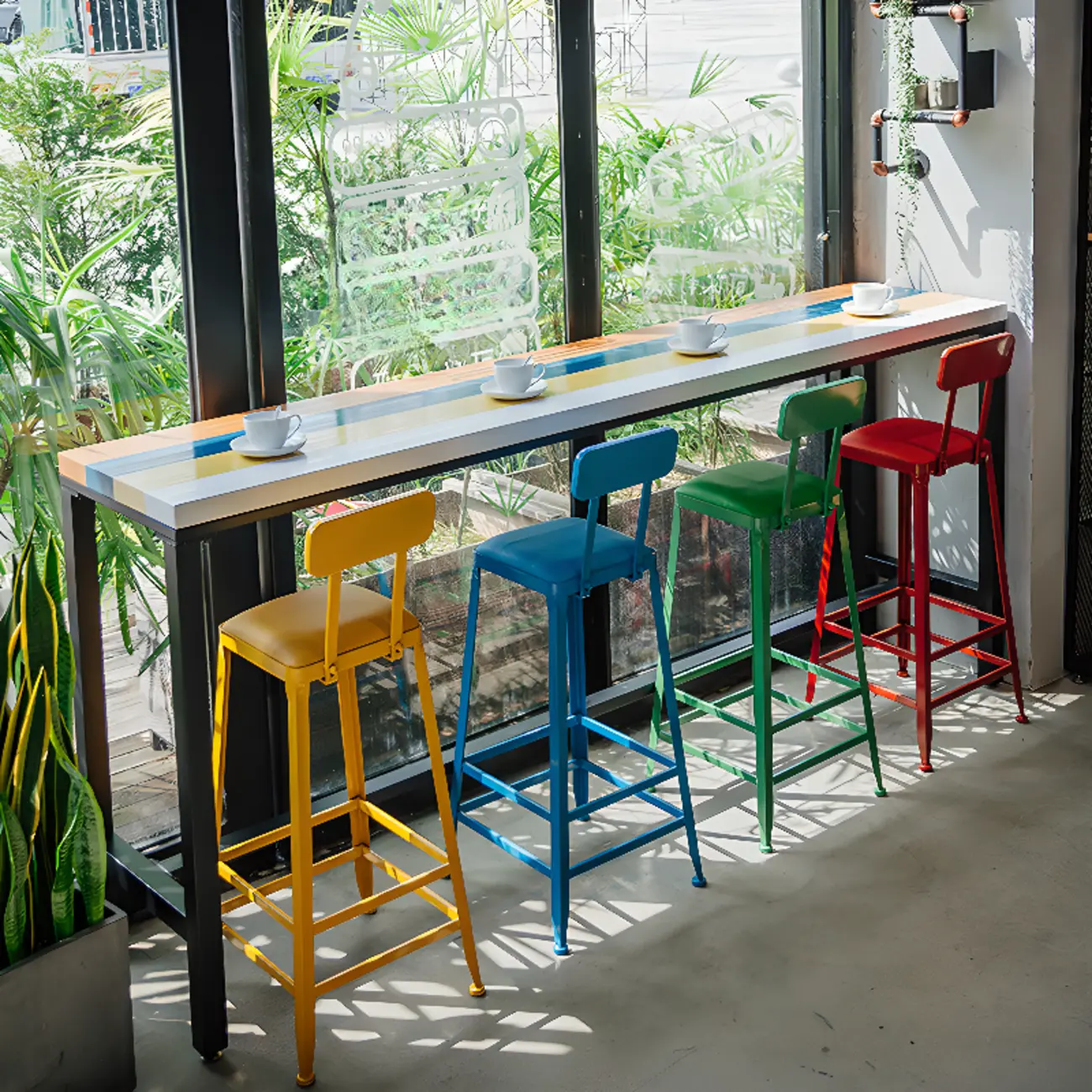 Modern Colorful Wooden Fixed Top Leg Rest Bar Tables Image - 3 | homeyfad