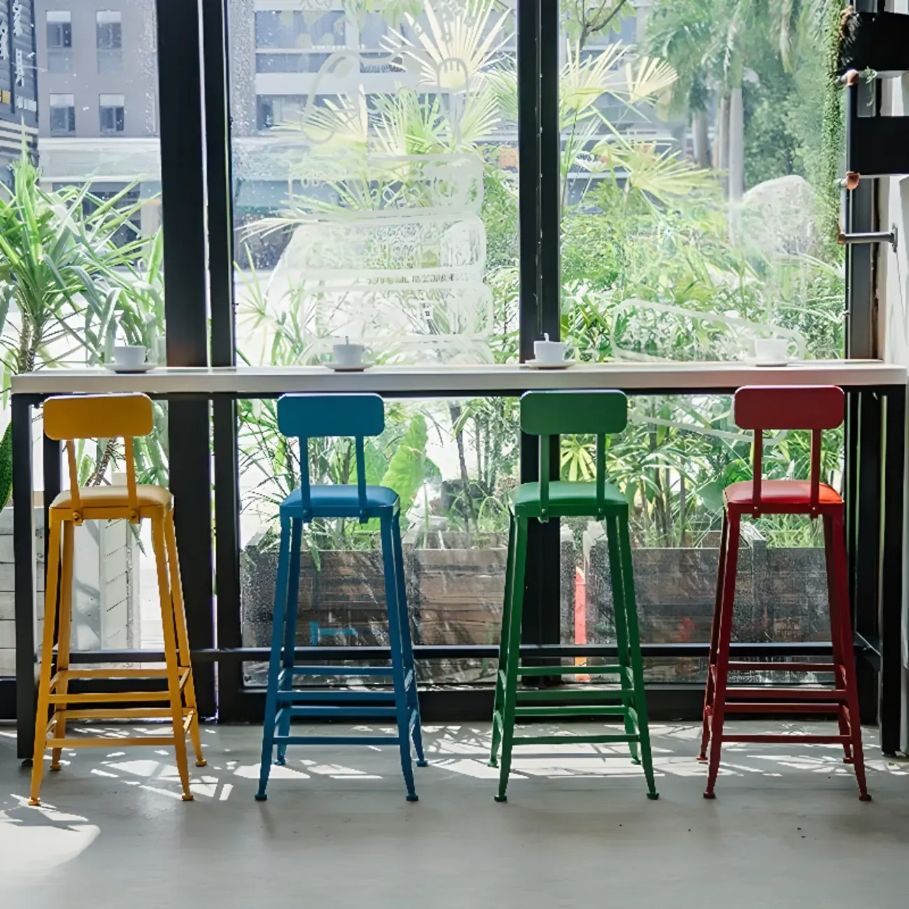 Modern Colorful Wooden Fixed Top Leg Rest Bar Tables Image - 4