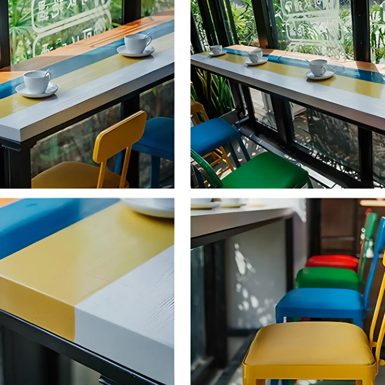 Modern Colorful Wooden Fixed Top Leg Rest Bar Tables Image - 6