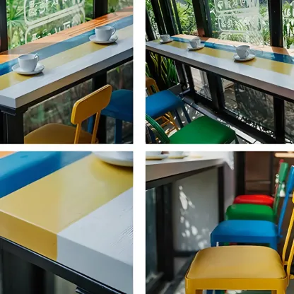 Modern Colorful Wooden Fixed Top Leg Rest Bar Tables Image - 6