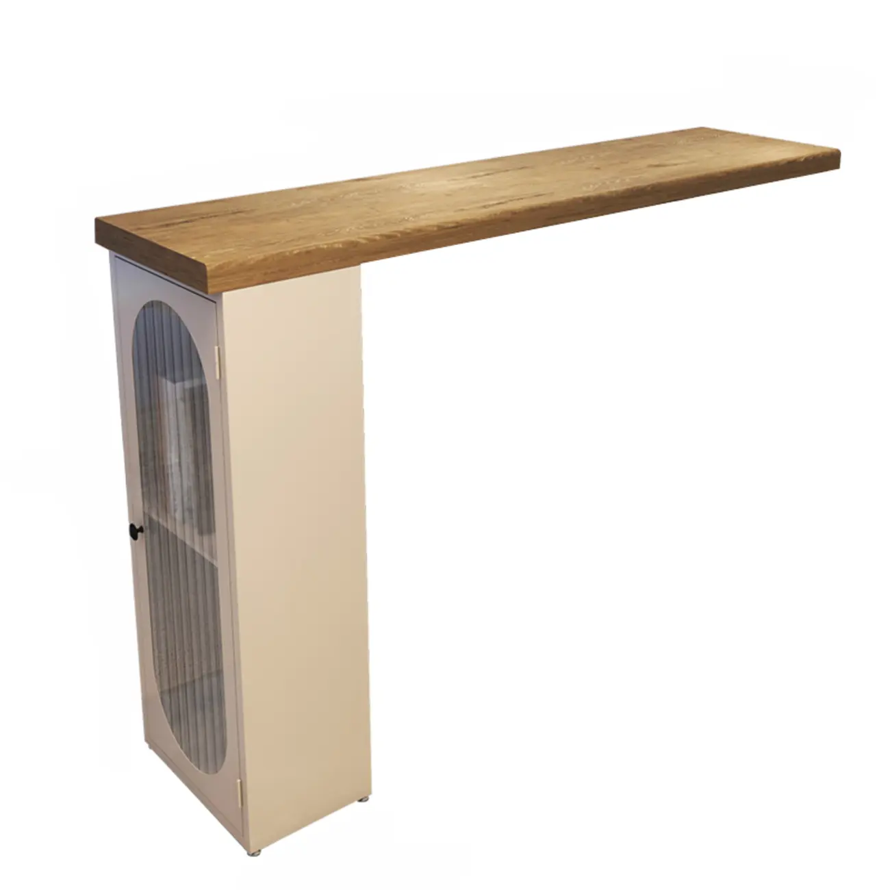 Modern Natural Wood Bar Table Metal Base with Side Cabinet Image - 2 | homeyfad