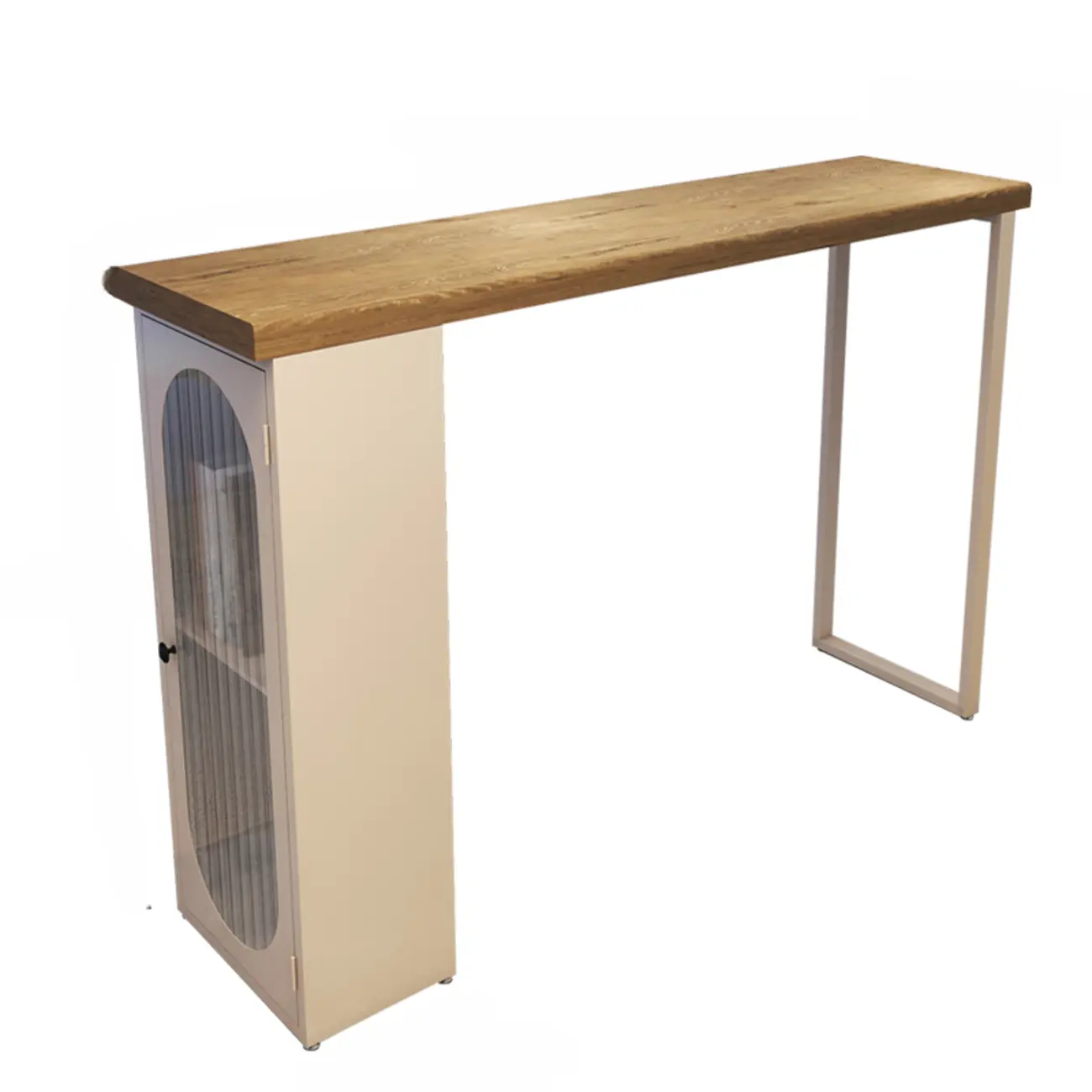 Modern Natural Wood Bar Table Metal Base with Side Cabinet Image - 3 | homeyfad