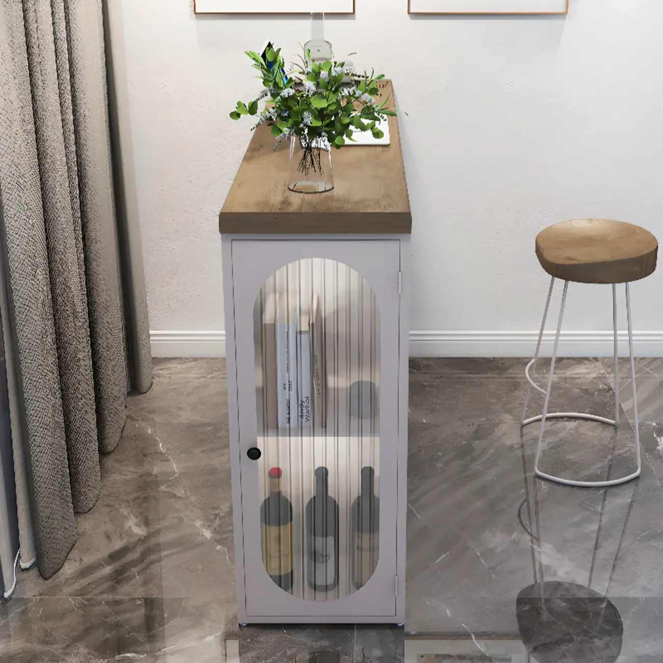 Modern Natural Wood Bar Table Metal Base with Side Cabinet Image - 8 | homeyfad