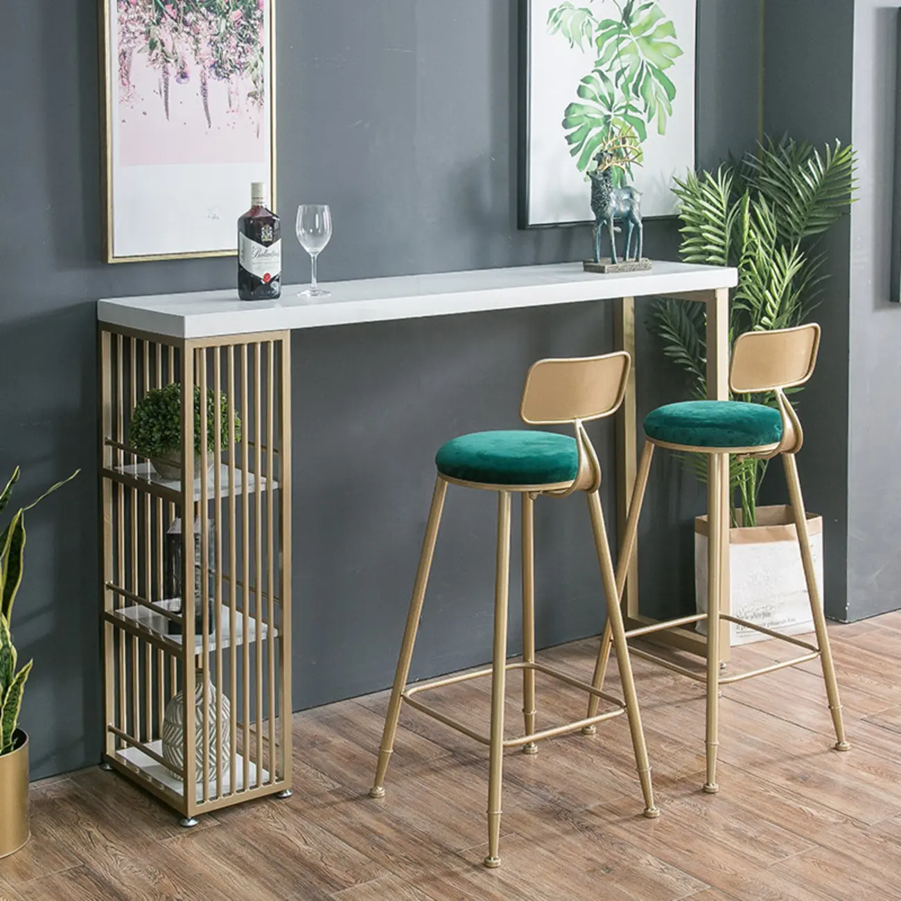 Modern Rectangle Wood Pub Table with 3 Shelves for Home Bar Image - 1 | homeyfad