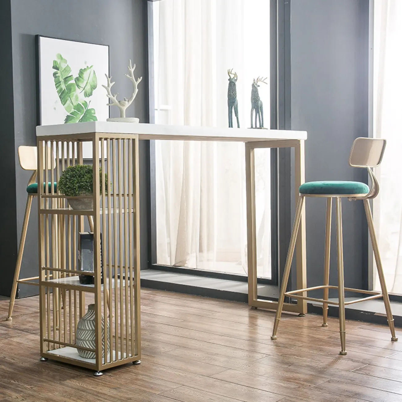 Modern Rectangle Wood Pub Table with 3 Shelves for Home Bar Image - 2 | homeyfad