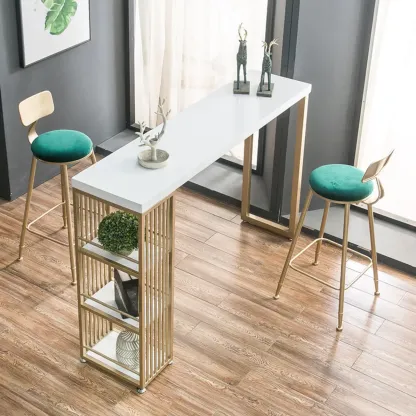 Modern Rectangle Wood Pub Table with 3 Shelves for Home Bar Image - 4