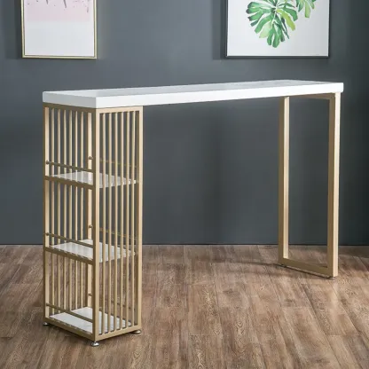 Modern Rectangle Wood Pub Table with 3 Shelves for Home Bar Image - 5