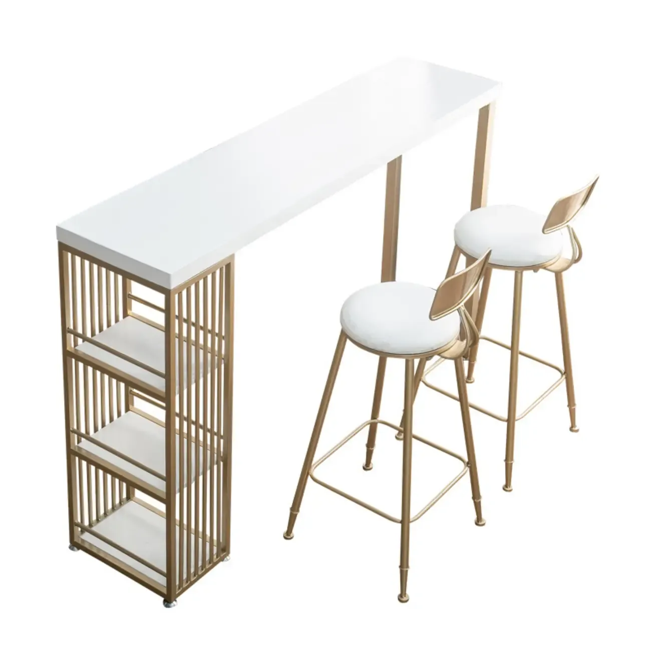 Modern Rectangle Wood Pub Table with 3 Shelves for Home Bar Image - 6