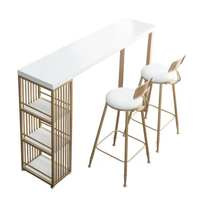 Modern Rectangle Wood Pub Table with 3 Shelves for Home Bar Image - 6