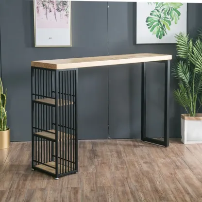 Modern Rectangle Wood Pub Table with 3 Shelves for Home Bar Image - 11