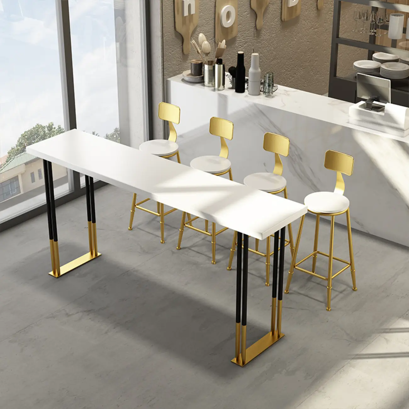 Glamorous Bar Height Table Wood Top Metal Base for Kitchen Image - 1 | homeyfad