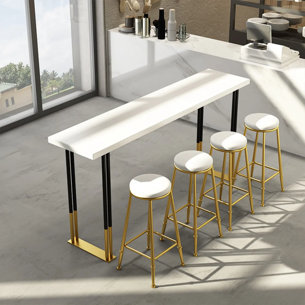 Glamorous Bar Height Table Wood Top Metal Base for Kitchen Image - 2 | homeyfad