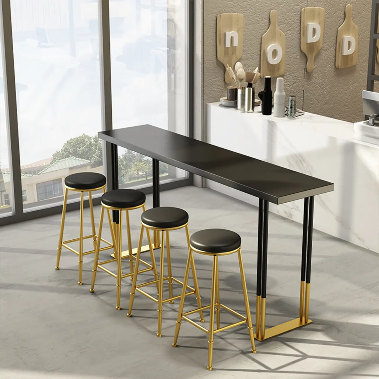 Glamorous Bar Height Table Wood Top Metal Base for Kitchen Image - 4 | homeyfad