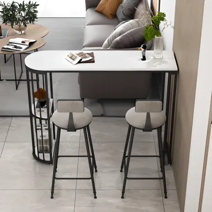 Modern Bistro Golden Bar Table Marble Top with 2 Shelves Image - 3