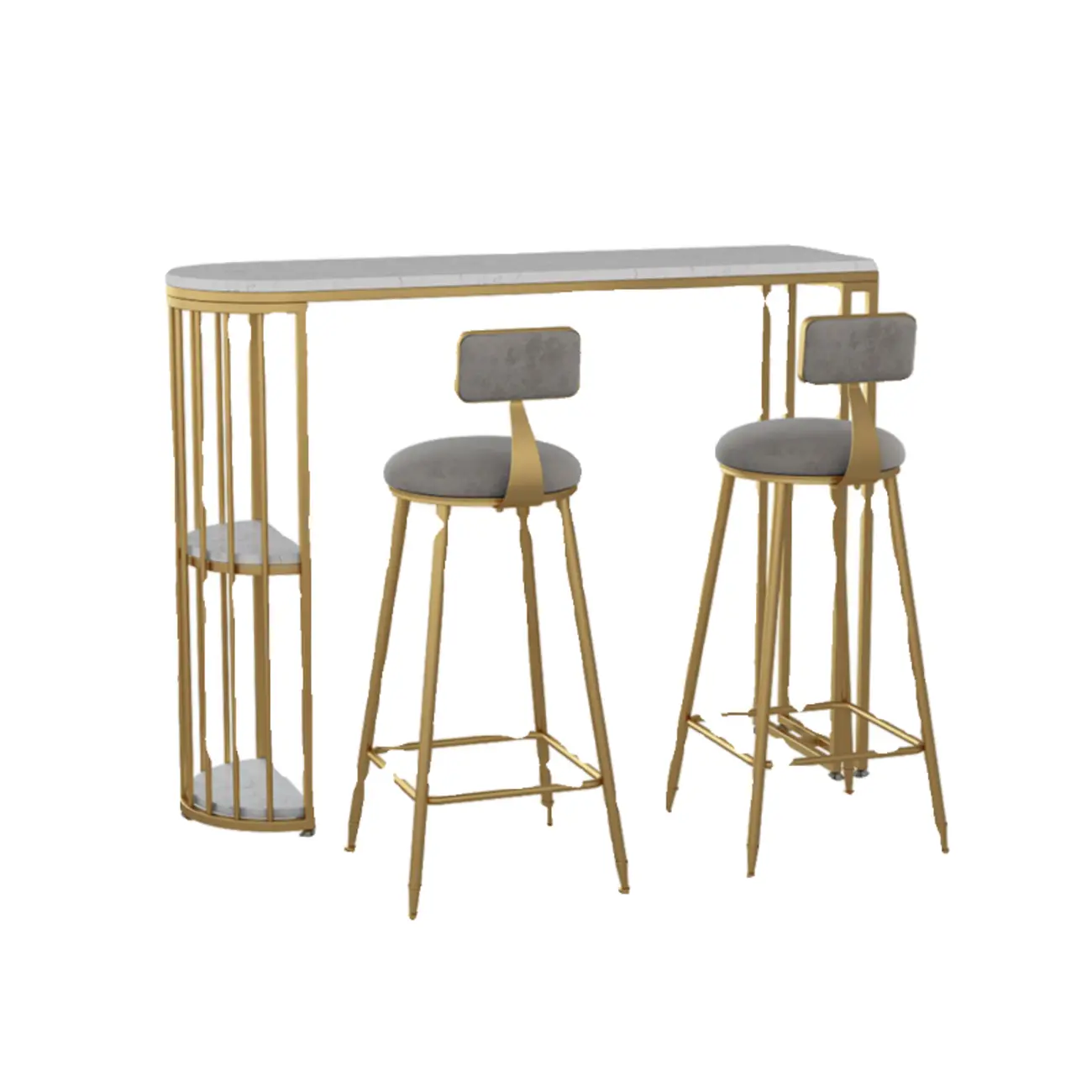 Modern Bistro Golden Bar Table Marble Top with 2 Shelves Image - 5 | homeyfad
