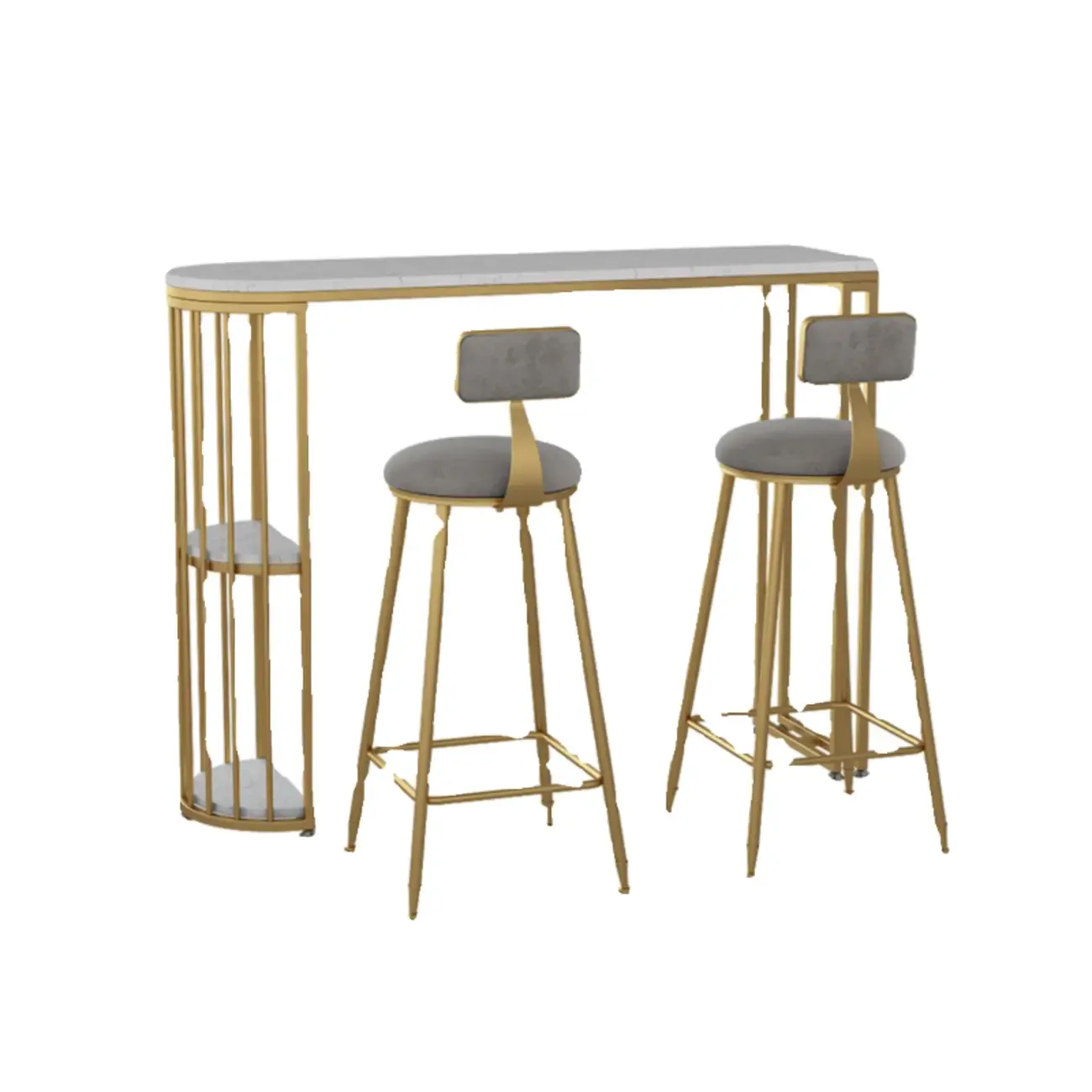 Modern Bistro Golden Bar Table Marble Top with 2 Shelves Image - 5