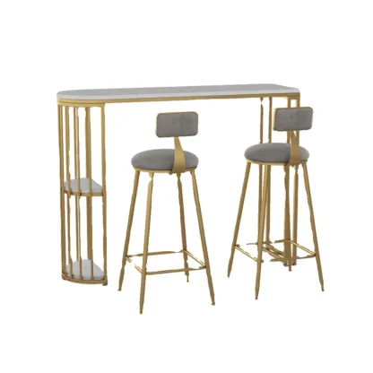 Modern Bistro Golden Bar Table Marble Top with 2 Shelves Image - 5