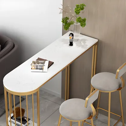 Modern Bistro Golden Bar Table Marble Top with 2 Shelves Image - 8