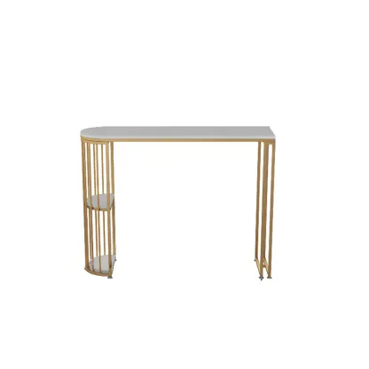 Modern Bistro Golden Bar Table Marble Top with 2 Shelves Image - 10