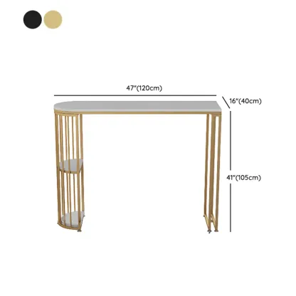 Modern Bistro Golden Bar Table Marble Top with 2 Shelves Image - 13