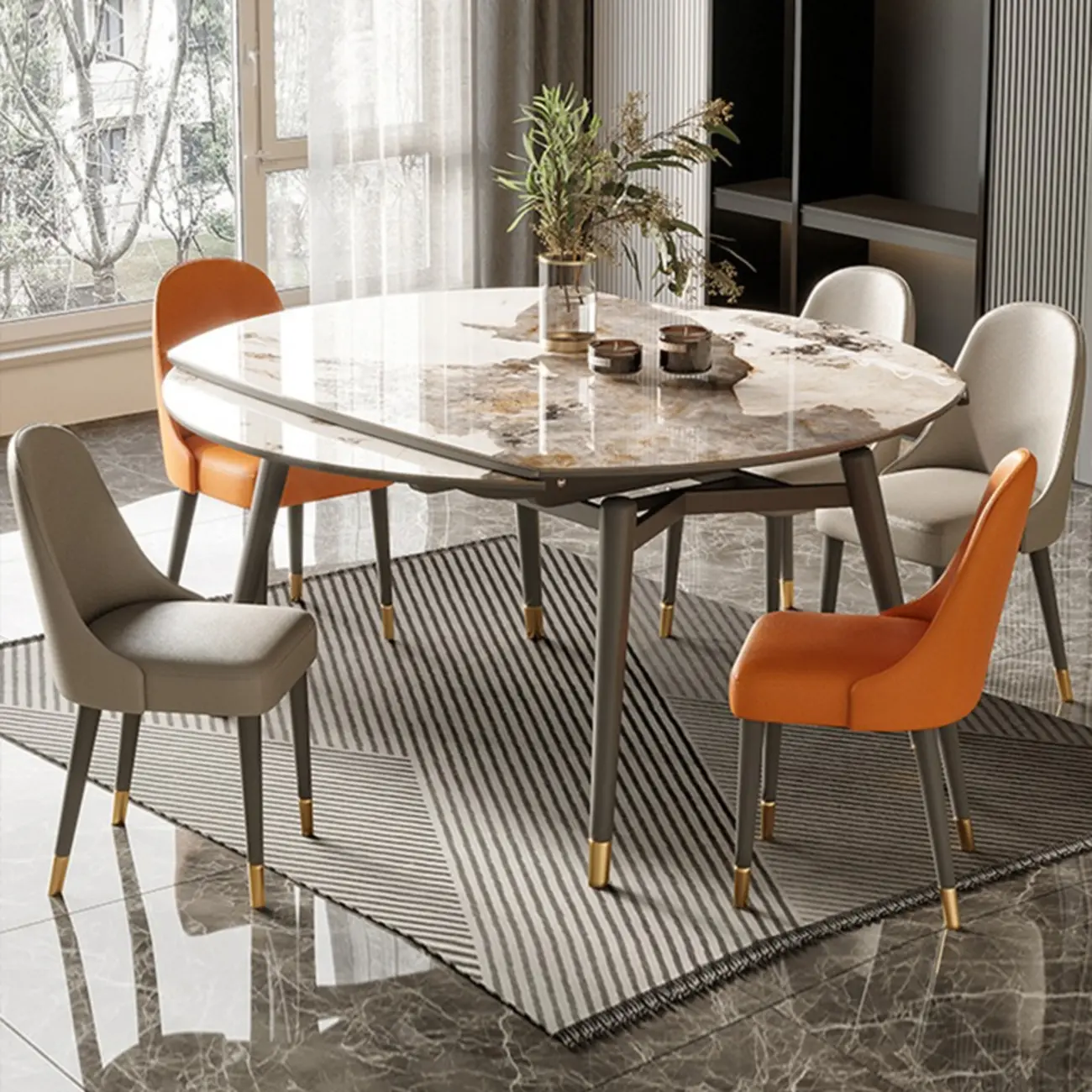Ash Wood Stone Round Extendable Dining Table Image - 2 | homeyfad
